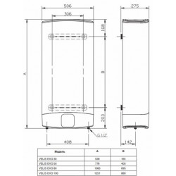 Ariston VELIS Wi-Fi 80 1.5+1.5kW 65L matmenys