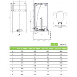 Dražice OKHE 80 Smart 2.2kW 77L matmenys