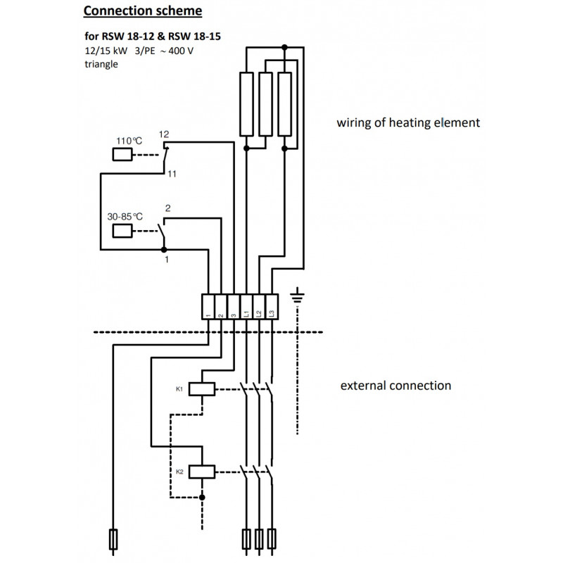 Kaitinimo elementas su termostatu Dražice RSW 18-12 12kW 400V | vandens-sildytuvai.lt