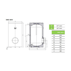 Dražice OKCE 160 S 2.2kW 157L išmatavimai