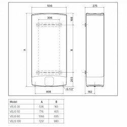 Ariston VELIS EVO 50 1.5+1kW 45L išmatavimai