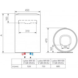 Ariston LYDOS WI-FI 50 V 1.8kW 49L elektrinis vandens šildytuvas - matmenys