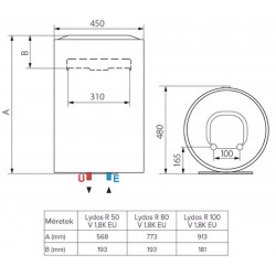 Ariston LYDOS R 50 V 1.8kW 49L - matmenys