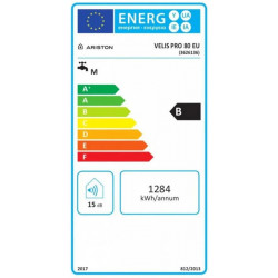 Ariston VELIS PRO Wi-Fi 80 1.5+1.5kW 65L energetinis ženklinimas