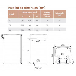 Atlantic STEATITE CUBE WiFi 100 2.4kW 100L matmenys